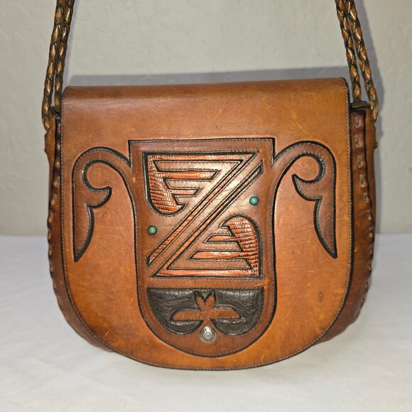 VTG 70s WYLY’S Leather Saddle Bag RUNWAY Gypsy Boho Festival Shoulder Bag Purse - Picture 10 of 10